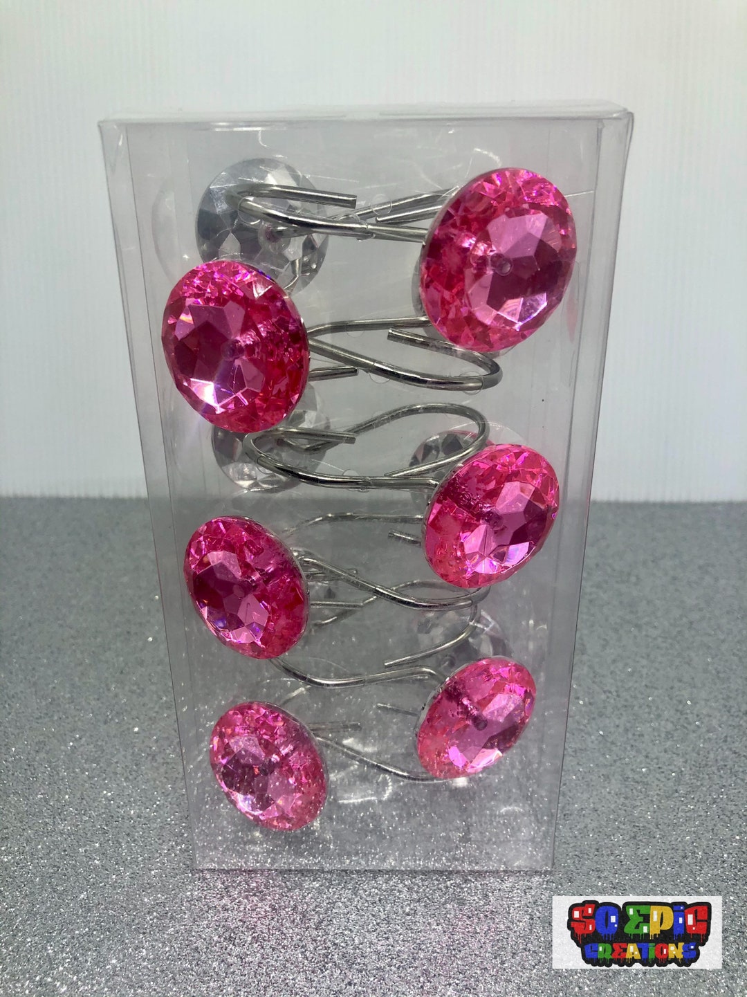 Pink Crystal Shower Curtain Hooks- Shower Curtains- Dorm Room Decor- Bathroom Decor- Hooks ...