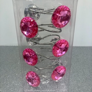Pink Crystal Shower Curtain Hooks- Shower Curtains- Dorm Room Decor-  Bathroom Decor- Hooks- Bathroom Accessories- Unique Decor- Curtains