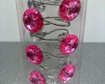 Pink Crystal Shower Curtain Hooks- Shower Curtains- Dorm Room Decor-  Bathroom Decor- Hooks- Bathroom Accessories- Unique Decor- Curtains