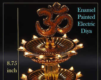 Electric Lamp Mandir decor Vilakku Mandir backdrop Deepam Diwali diya Mandir Diya in two and single levels OM design