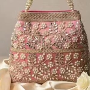 Borse per damigelle d'onore / Borsa a mano rosa ricamata per matrimonio indiano / Borse potli da sposa / Borsa ricamata in velluto / Borsa potli per matrimonio indiano /