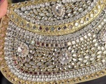 Handmade Kundan Clutch Bag Gem Embellished Evening Purse Bridal Wedding Party Bag Luxury Statement Handbag for Women Gift