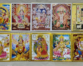 10 Hindu Gods Print 7x5 Inch-Kali Shiva Ganesha Karthikey Lakshmi Saraswati Krishna Tirupathi Balaji Ram Darbar & Panchmukhi Hanuman