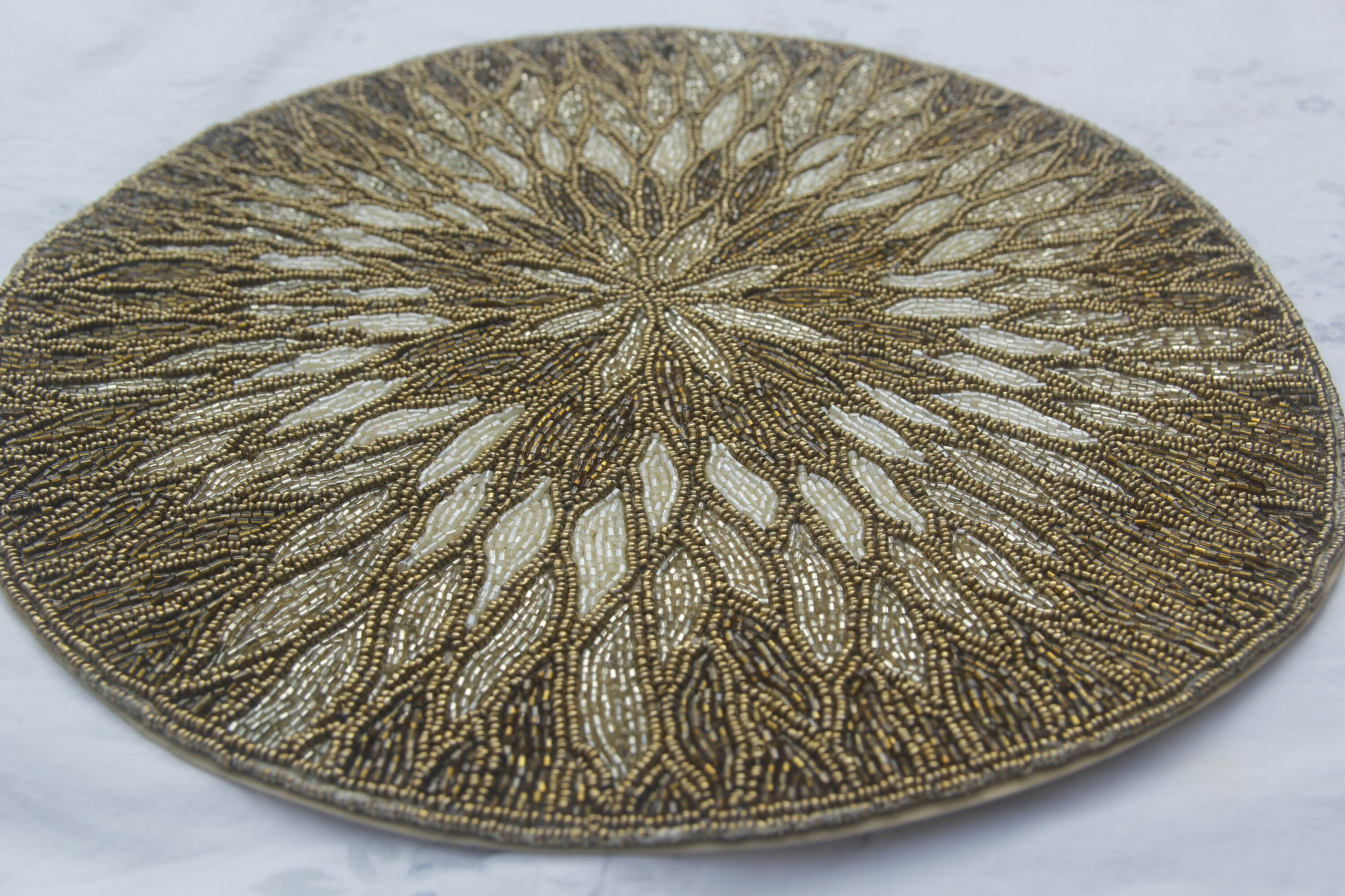 Beaded Placemats Golden Set Glassbeads 15 Inch Diametre Etsy