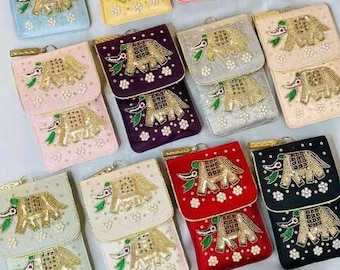Sac à bandoulière pour téléphone|Porte-téléphone|sac pour téléphone portable| Sac à bandoulière brodé Zari work | Étui pour téléphone | Taille 7 X 4,5 pouces | Sac coloré pour portable