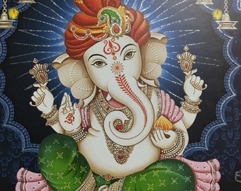 Original Hindu print (11 X 8.5 inch) of Shri Ganesha photo poster print - Indian home decor living room puja