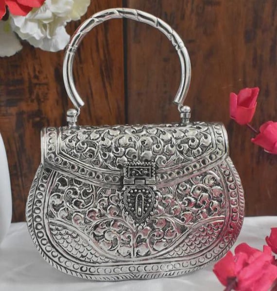 Handmade German Silver Clutch: Painted Metal Party Evening Bag