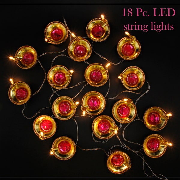 Lampes électriques pour décoration Mandir | Guirlande lumineuse LED électrique 18 ampoules | Guirlande lumineuse indienne | Vilakku électrique