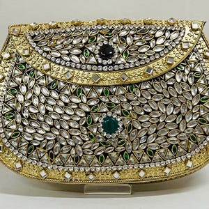 Bolso de mano Kundan hecho a mano, bolso de noche adornado con gemas, bolso de fiesta nupcial, bolso de lujo llamativo para mujer, regalo