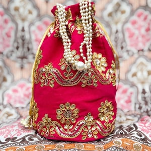 Bruidspotlizakjes | Geborduurde fluwelen tas| Avondtasje met trekkoord| Lehenga-tas| Indiase bruiloft potli tas gunst bulk | Jhula-tas