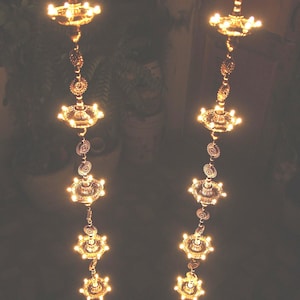 3.5 Ft. Pair of Golden Door Toran of Electric Hanging diyas | Mandir decor | Nilavilakku | Mandir backdrop| Diwali Lights | Diwali diya lamp