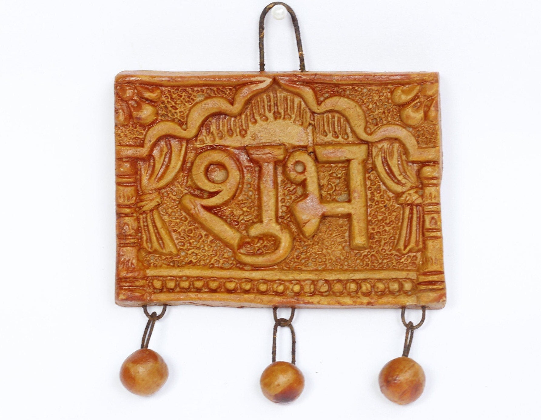 Terracotta wall art Shubha Labha Door Tile Indian decoration Etsy