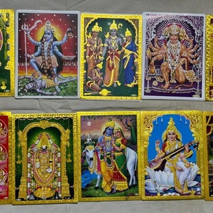 10 hinduskich bogów Print 7 x 5 cali-Kali Shiva Ganesha Karthikey Lakshmi Saraswati Krishna Tirupathi Balaji Ram Darbar & Panchmukhi Hanuman