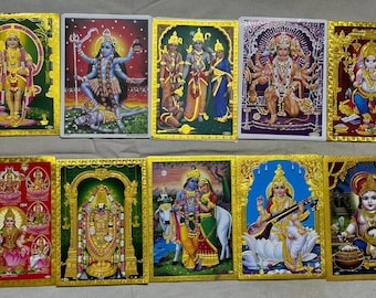 10 Hindu Gods Print 7x5 Inch-Kali Shiva Ganesha Karthikey Lakshmi Saraswati Krishna Tirupathi Balaji Ram Darbar & Panchmukhi Hanuman