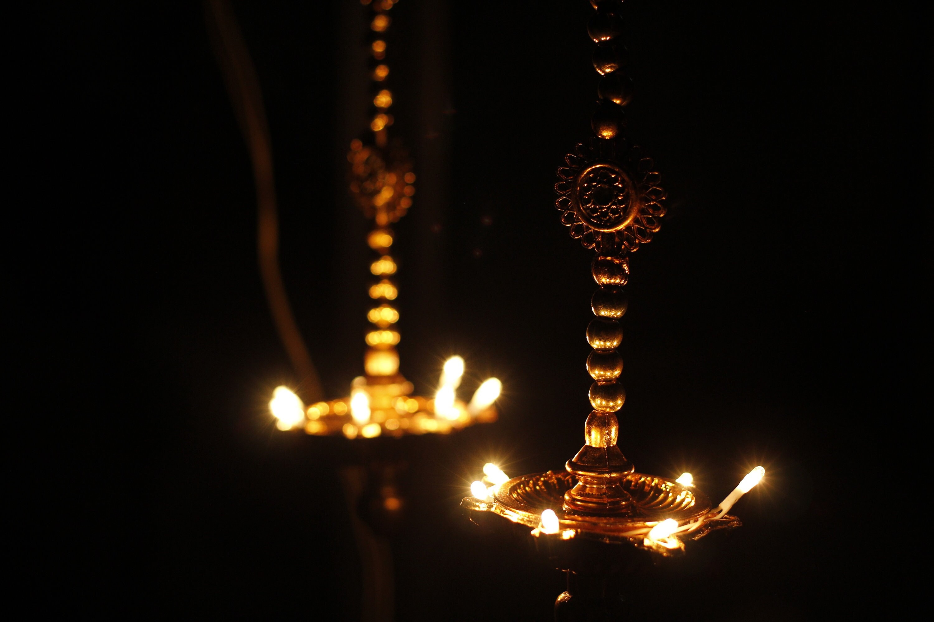Pair of Golden Hanging Electric Diya Lamp Mandir Decor Vilakku