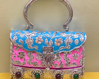 Handmade brass Clutch| Painted Metal Party Evening Bag | metal purse