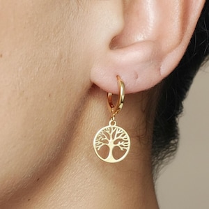 Tree of life earrings,  tiny hoop earrings,  small hoop earrings,  , Tree of life ,  tree earrings gold, 24k gold  filled hoop earrings