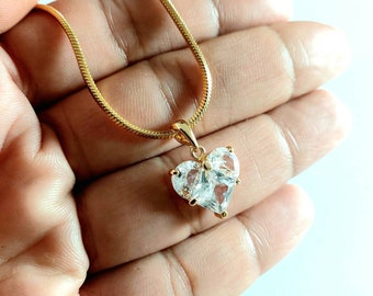 Heart cubic zirconia necklace , Cz heart charm necklace choker , gold filled stainless steel charm necklace with cubic zirconia heart charm