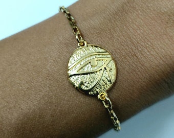 Eye of Ra bracelet , Egyptian bracelet , Egyptian jewelry , 24k gold plated bracelet  , eye bracelet , gold bracelet , chain bracelet