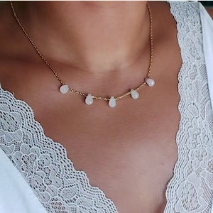 女性用ローズクォーツネックレス、ローズクォーツ華奢チェーンネックレス、不安解消ネックレス、彼女への宝石ヒーリングネックレスギフト