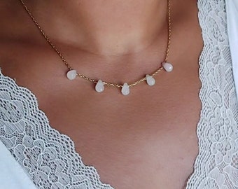 Rose Quartz necklace for women , Rose Quartz Dainty chain necklace , Anxiety necklace  , Gemstone healing necklace gift for her