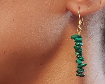 Malachite earrings gold filled waterproof , Healing heart and throat Chakra jewelry , Malachite bracelet necklace and earrings set