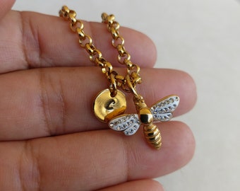 Tiny bee necklace gold filled  , Bee jewelry , Bee lover gift , Bumble bee necklace , Mother gift , Symbolism of hope necklace