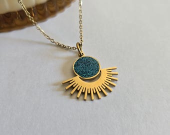 Sun stainless steel gold filled drop earring , Sun earrings and necklace jewelry set with enamel gold filled waterproof