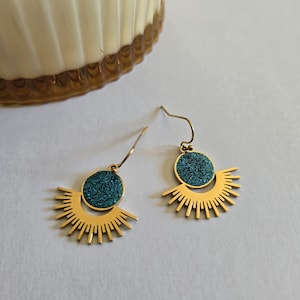 Sun stainless steel gold filled drop earring , Sun earrings and necklace jewelry set with enamel gold filled waterproof