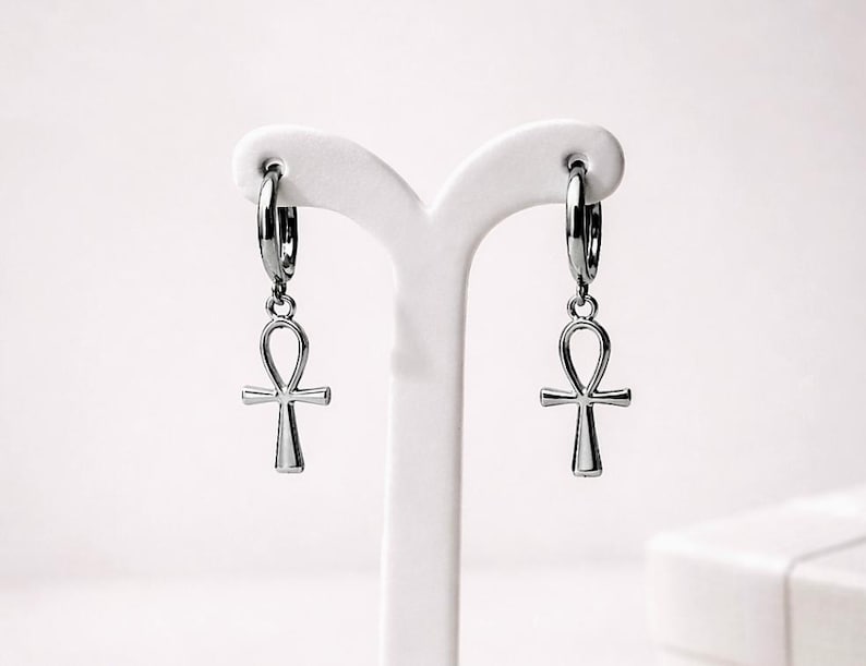 Ankh-oorbellen, kleine oorringen, ankh-oorbellen, Egyptische ankh, ankh-sieraden, ankh-oorbellen goud, 24-karaats met goud gevulde hoepels afbeelding 5
