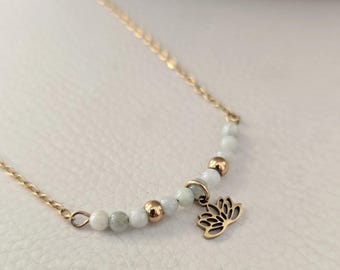 Jade Necklace – Simple Gold Jadeite Pendant, Dainty Charm Necklace, Minimalist Jewelry Gift for Mom or Her, Birthstone Necklace