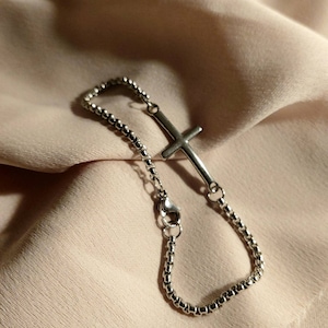 Rockyu Men's Stainless Steel Cross Chain Bracelet With Coin Pendant - Hypoallergenic, Adjustable - View #12