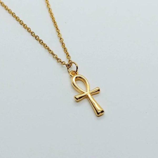 Ankh Halskette, ägyptischer Ankh Schmuck, Ankh Gold Halskette, zierliche Halskette Gold, 24k vergoldete Halskette, ägyptisches Kreuz des Lebens