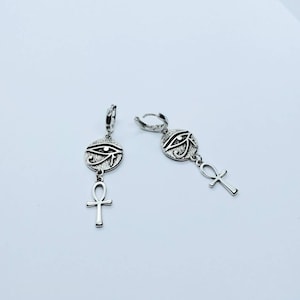 Ankh  and eye of  Ra earrings, ankh boho earrings,  Egyptian earrings , ankh and Ra jewelry,  ankh earrings silver ,silver filled earrings