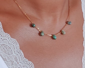 Turquoise necklace for women , African Turquoise Dainty chain necklace , Gemstone healing necklace gift for her