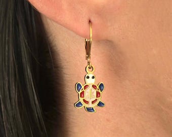 Sea turtle hoop earrings , lucky turtle Feng Shui Stainless Steel hoop earrings