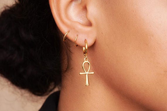 Ankh earrings,  tiny hoop earrings,  ankh hoop earrings,  Egyptian ankh , ankh jewelry,  ankh earrings gold, 24k gold  filled hoop earrings