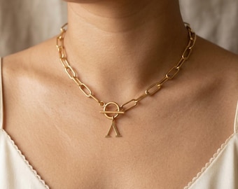 Personalized Greek Letter Paperclip Necklace, Chunky Chain Monogram Jewelry