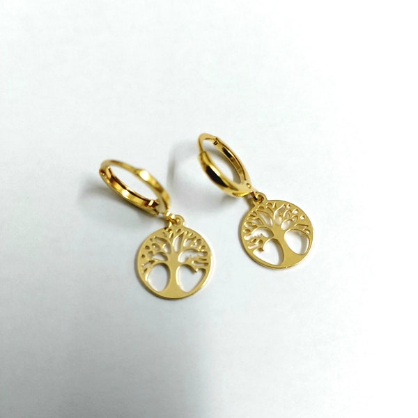 Tree of life earrings,  tiny hoop earrings,  small hoop earrings,  , Tree of life ,  tree earrings gold, 24k gold  filled hoop earrings