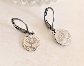 Tree of life silver stainless steel earrings