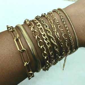 Gold chain bracelet , chain bracelet , paperclip bracelet , gold snake bracelet , rope chain bracelet , simple bracelet , waterproof jewelry