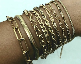 Gold chain bracelet , chain bracelet , paperclip bracelet , gold snake bracelet , rope chain bracelet , simple bracelet , waterproof jewelry