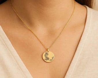 Personalized Birth Flower Name Necklace – Custom Gold Floral Charm – Bridesmaid, Godmother, Daughter, Mother’s Day Gift