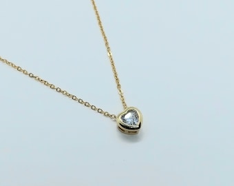 Heart necklace , crystal necklace , gold necklace  , elegant necklace  , chain necklace , girlfriend gift  , gold pendant ,crystal heart
