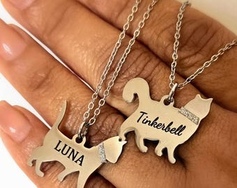 Personalized Cat Necklace in Silver Stainless Steel , Memorial Gift for Cat Lovers , Pet Loss Gift , Cat Mom keepsake , Cat lady gift