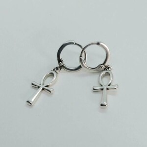 Ankh-oorbellen, kleine oorringen, ankh-oorbellen, Egyptische ankh, ankh-sieraden, ankh-oorbellen goud, 24-karaats met goud gevulde hoepels afbeelding 9