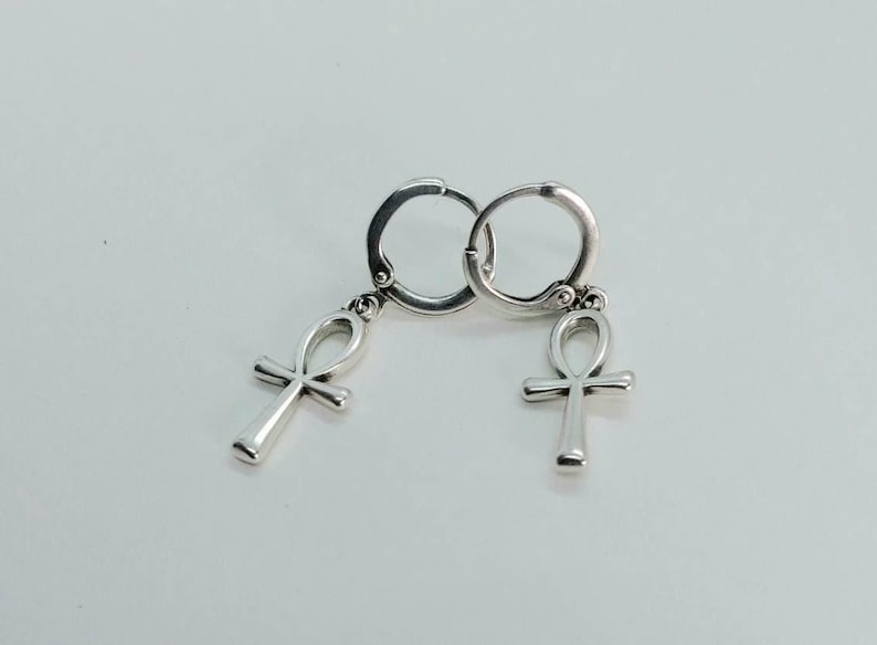 Ankh-oorbellen, kleine oorringen, ankh-oorbellen, Egyptische ankh, ankh-sieraden, ankh-oorbellen goud, 24-karaats met goud gevulde hoepels afbeelding 9