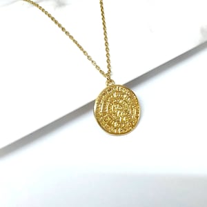 Phaistos disc necklace , gold necklace , statement necklace,  ancient Grecian necklace ,  Cretan jewelry , Coin necklace , layering necklace