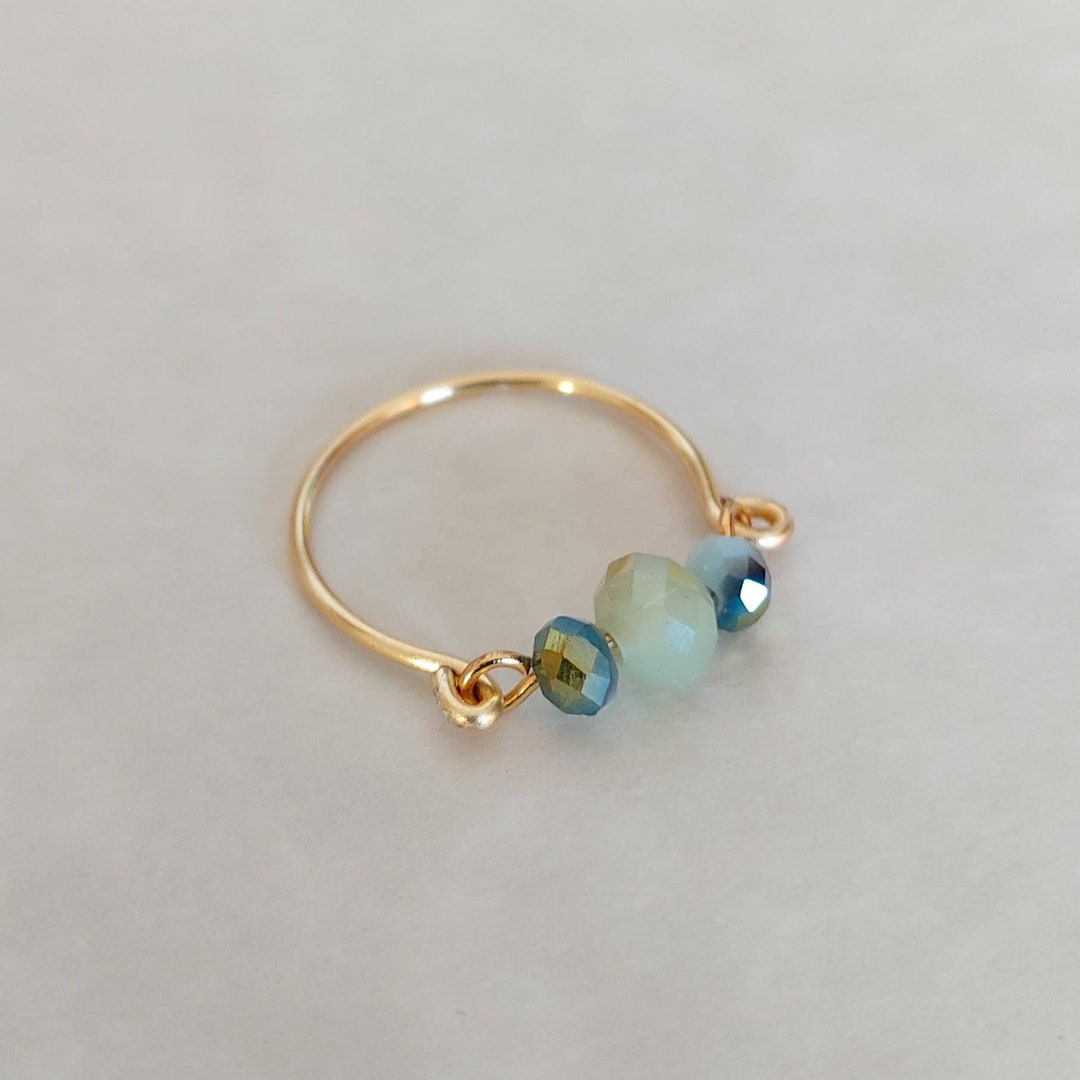 Glass Bead Wire Ring , Wire Wrap Ring , Gold Filled Bead Ring , Dainty