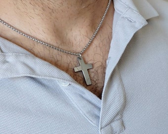 Mens chain necklace , men's chain cross necklace  , custom message necklace  , gift for him , personalized message chain necklace for him